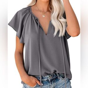 VICI - Gray Blouse, Flutter Sleeves